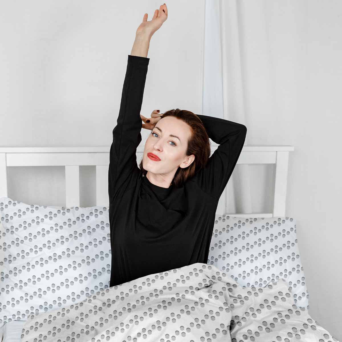 Juego de ropa de cama con manta terapéutica blanca con círculos grises