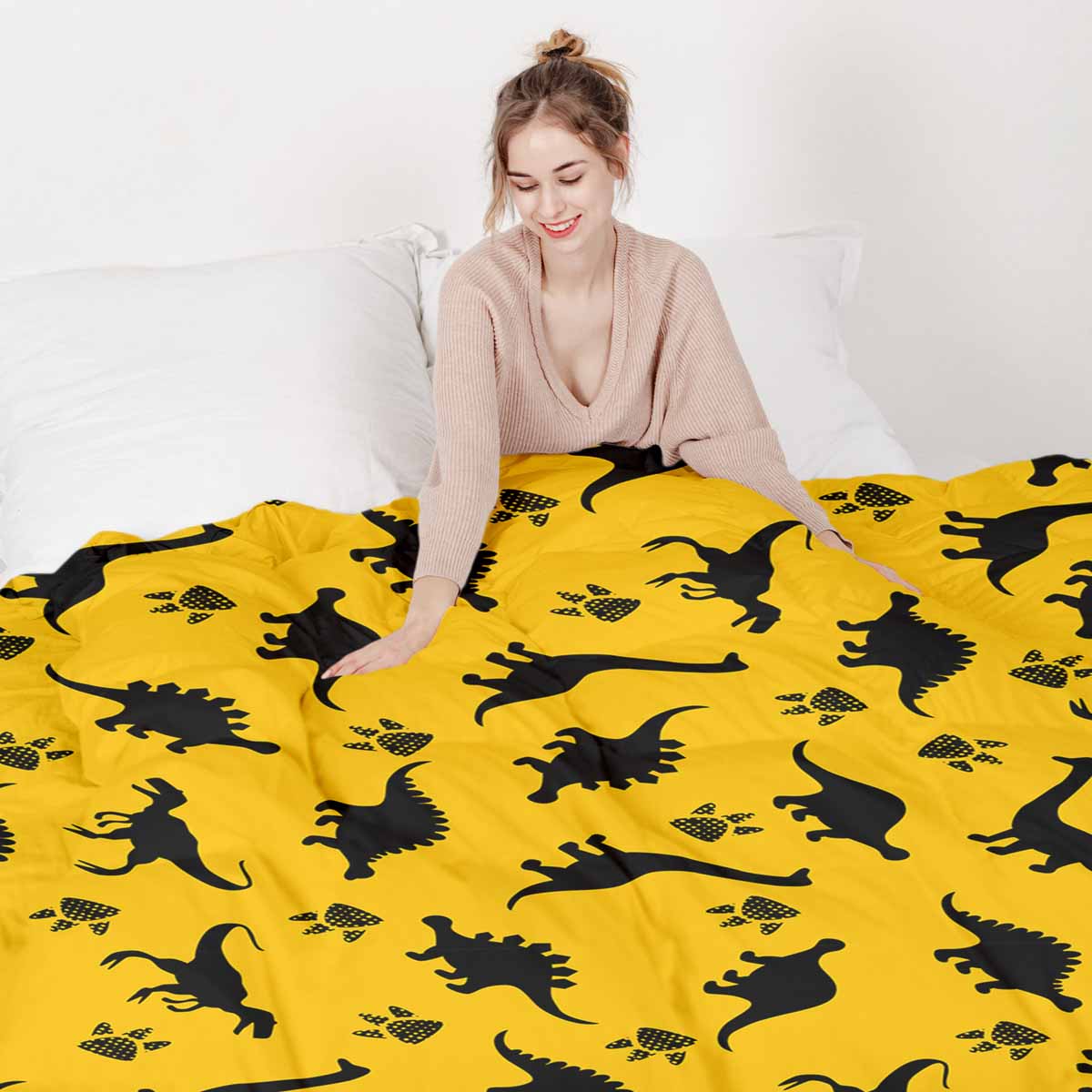 Therapy blankets bedding set yellow with dinos