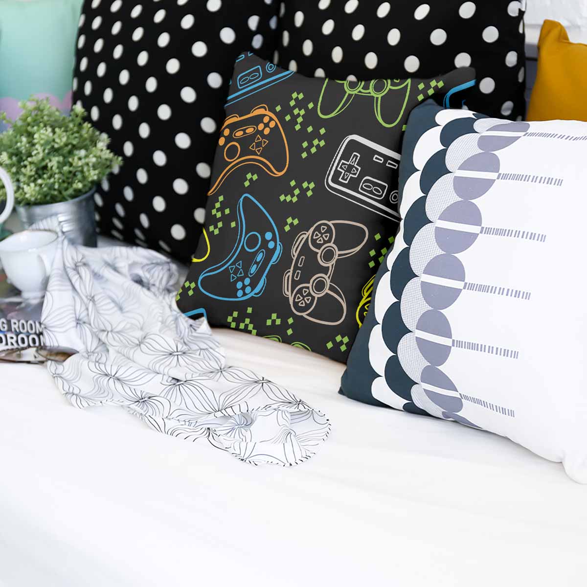 Health Pillow Black with Game Consoles