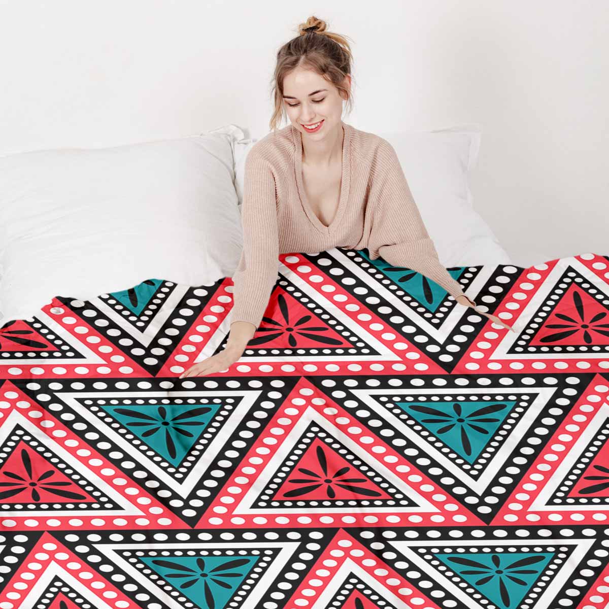 Manta terapéutica original - Funda de algodón con triángulos de colores