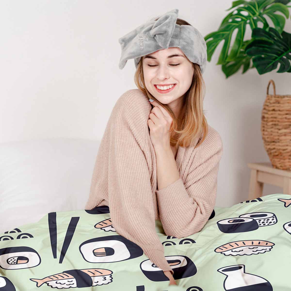 Coperta terapeutica originale - Rivestimento in cotone verde chiaro con sushi