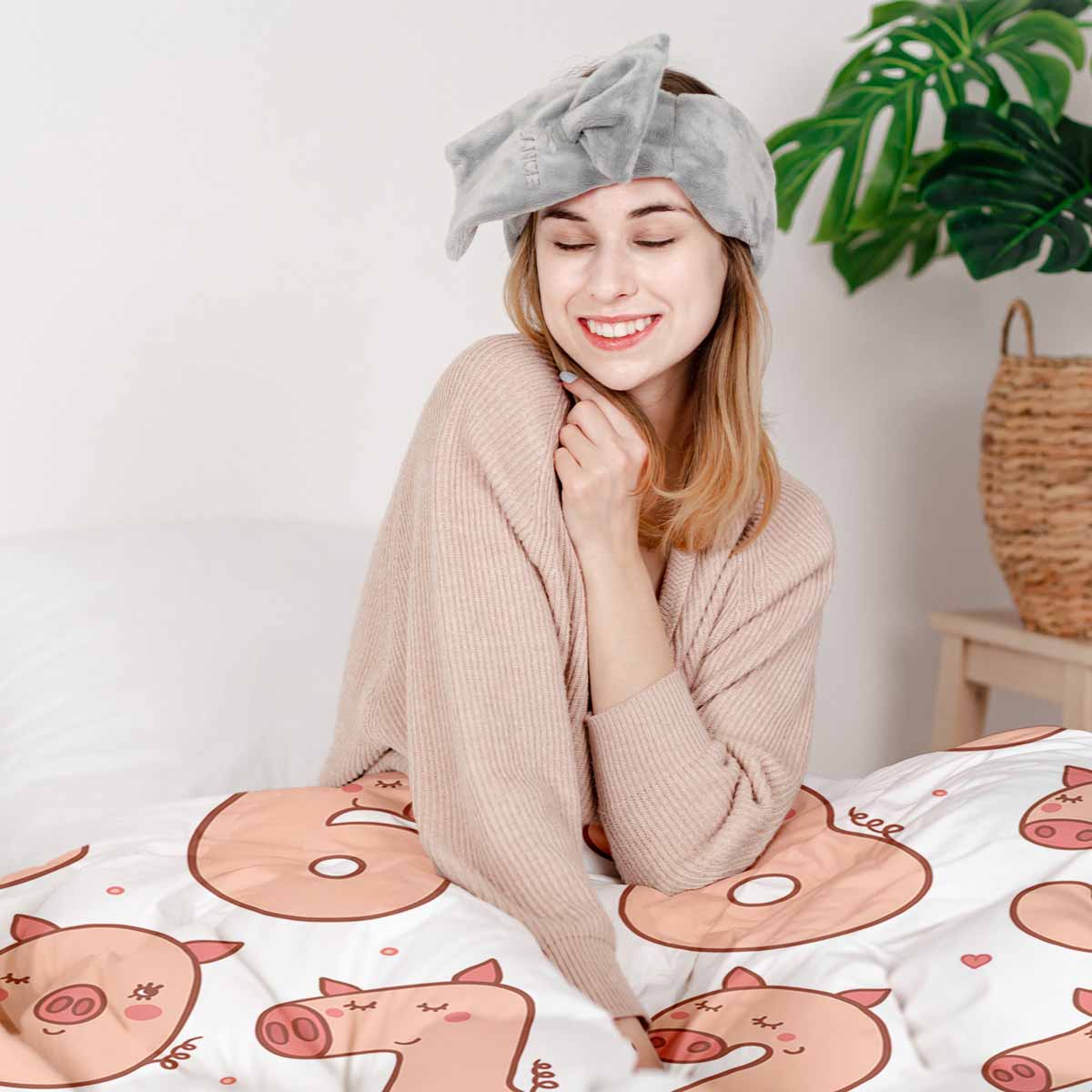 Set di biancheria da letto con coperte terapeutiche bianco con numeri e maiali