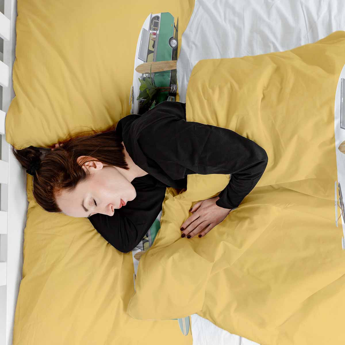 Therapy blankets bedding set yellow with bus