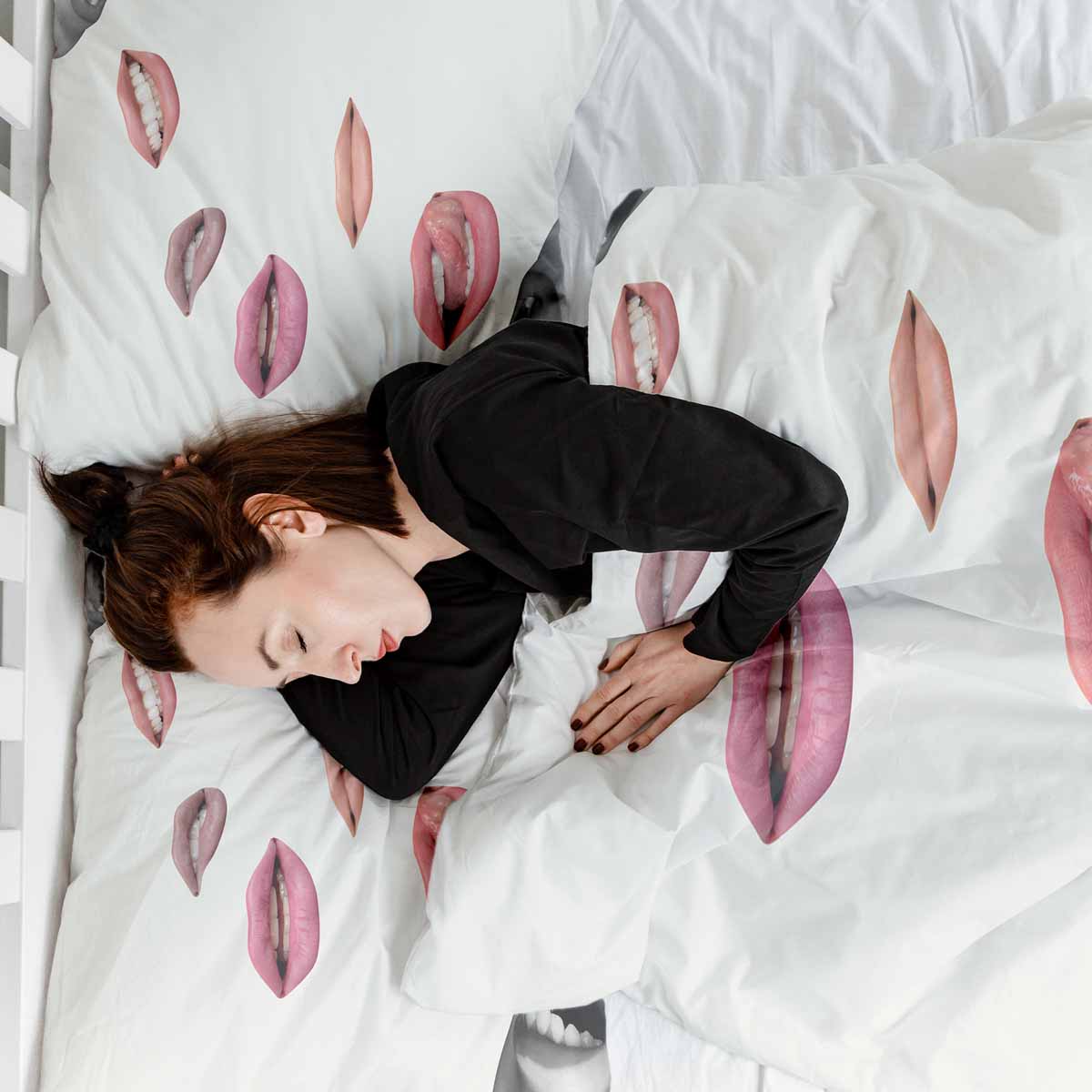 Set di biancheria da letto con coperta terapeutica bianca con labbra