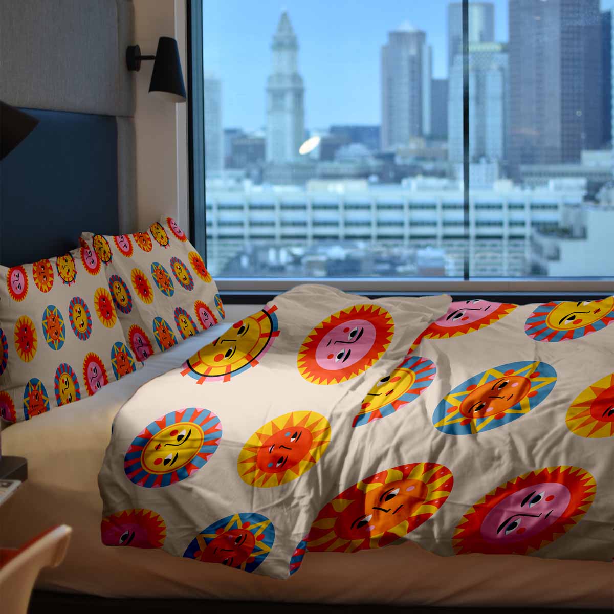 Set di biancheria da letto beige con coperta terapeutica e sole