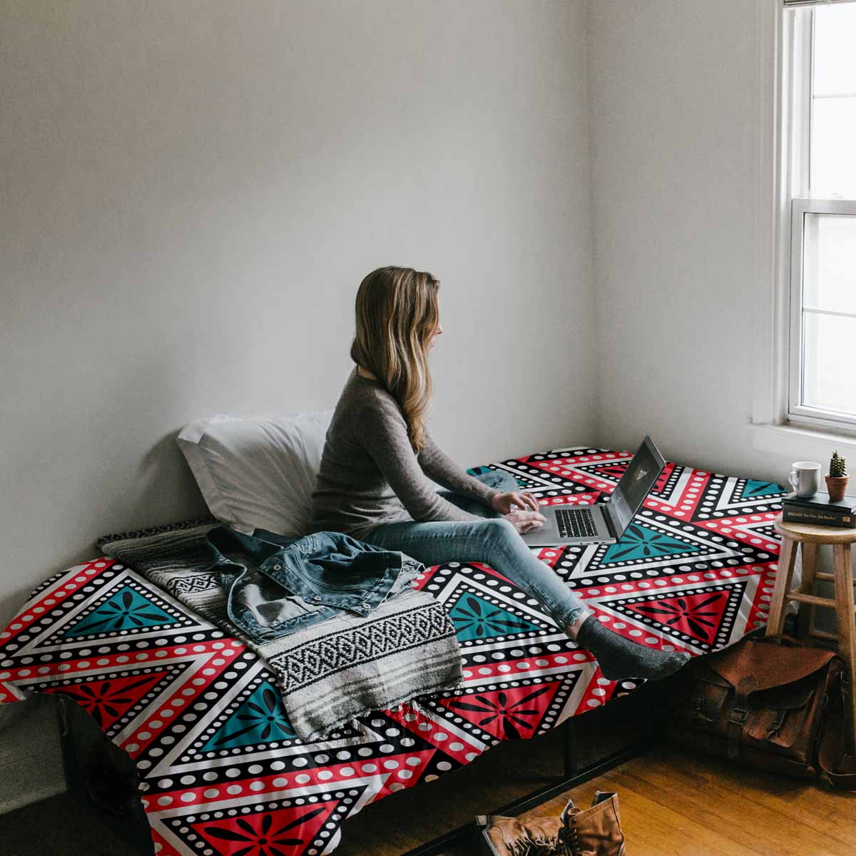 Manta terapéutica original - Funda de algodón con triángulos de colores