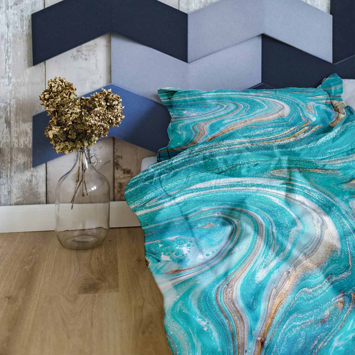 Therapy blankets bedding set marble turquoise