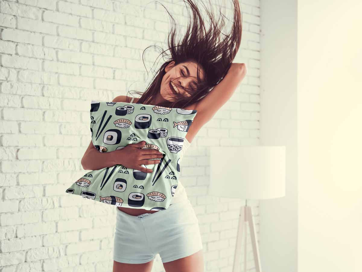 Health Pillow Light Green with Sushi
