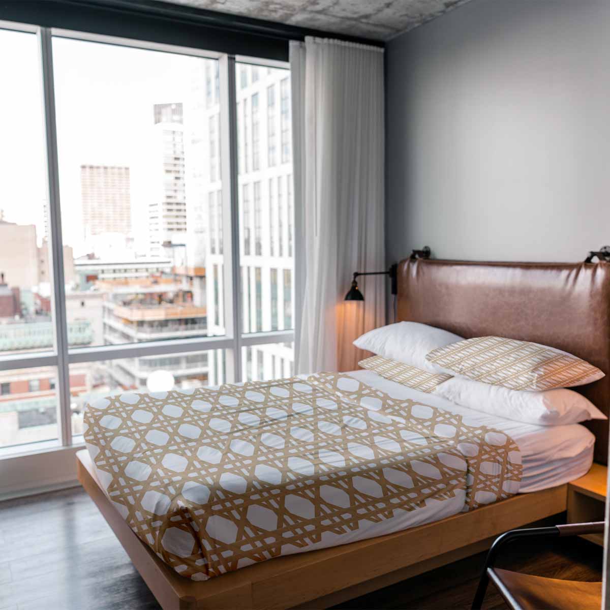 Juego de ropa de cama con manta terapéutica blanca con círculos beige