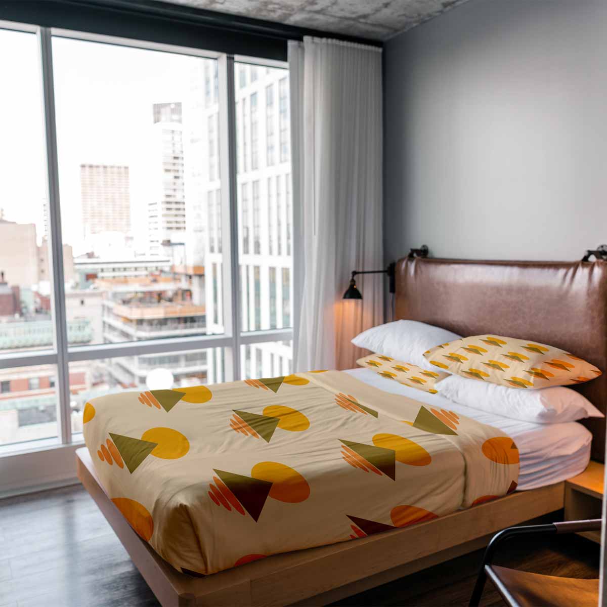 Set di biancheria da letto con coperte terapeutiche e forme gialle