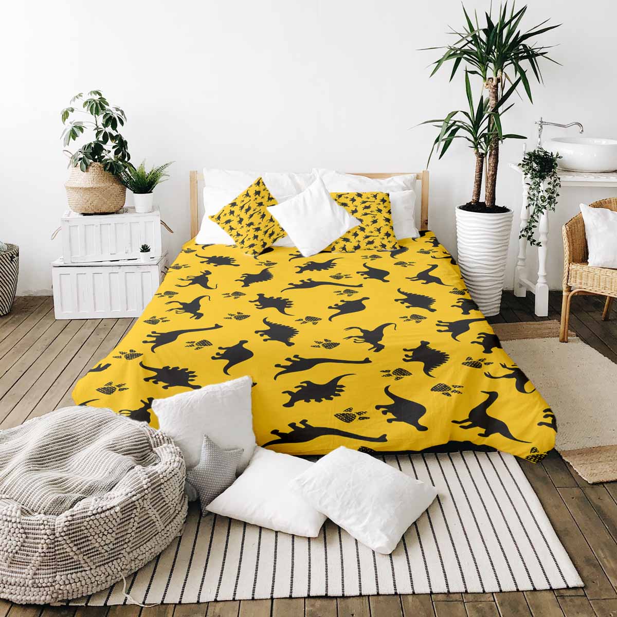 Therapy blankets bedding set yellow with dinos