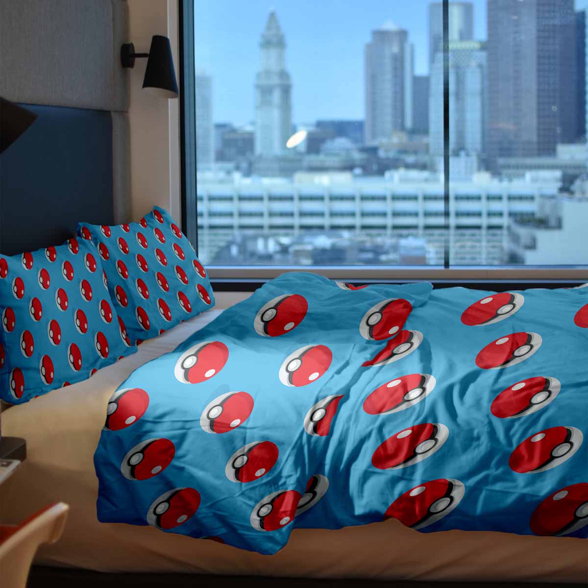 Original therapy blanket - light blue cotton cover with Pokemon