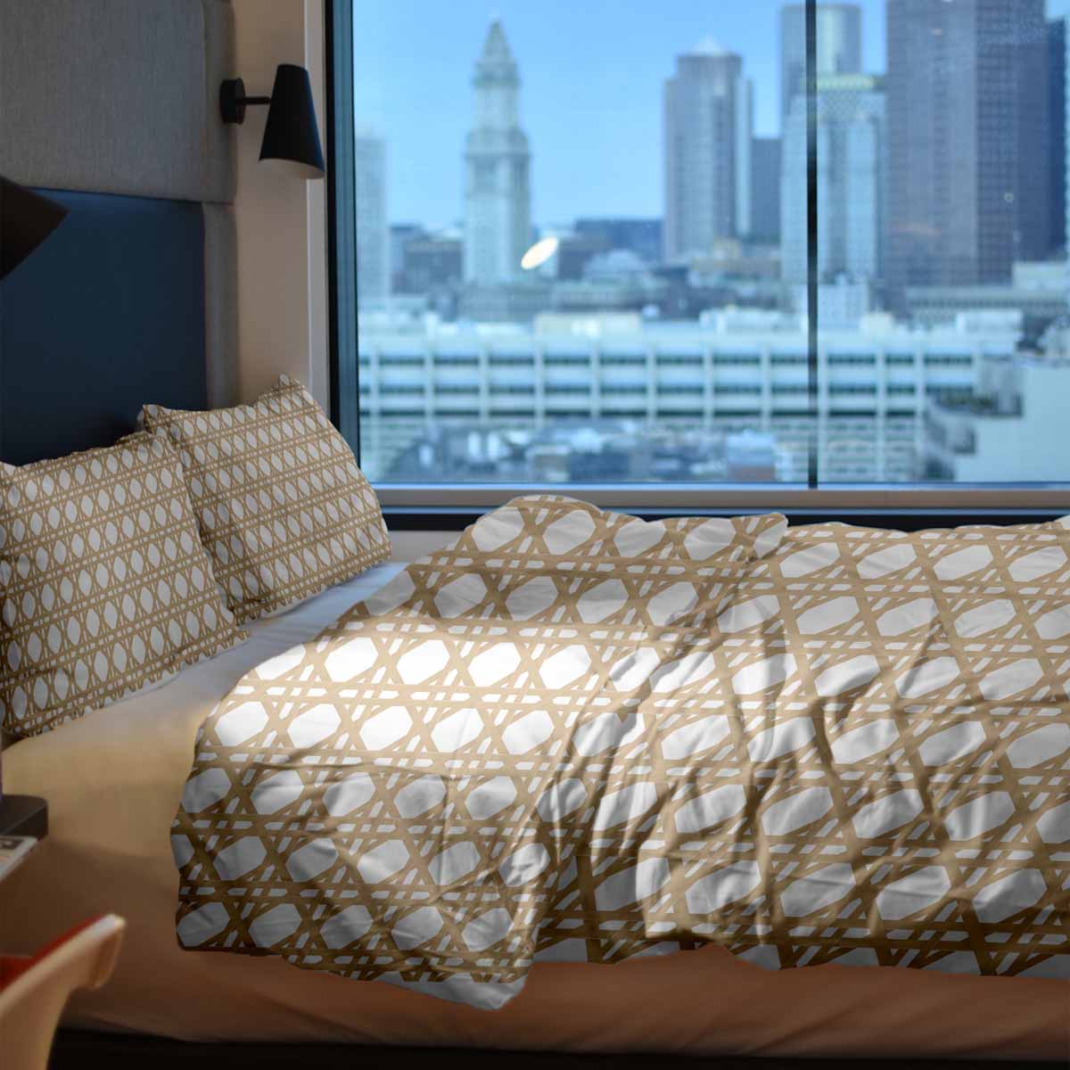 Juego de ropa de cama con manta terapéutica blanca con círculos beige