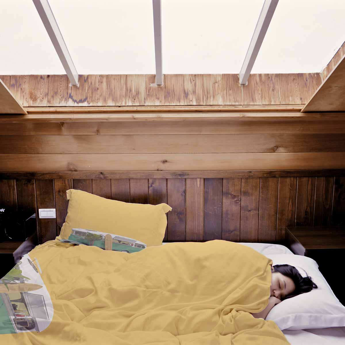 Original therapy blanket - cotton cover yellow with bus