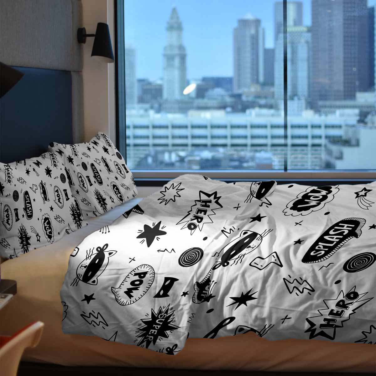 Originele therapiedeken - katoenen hoes wit superhelden