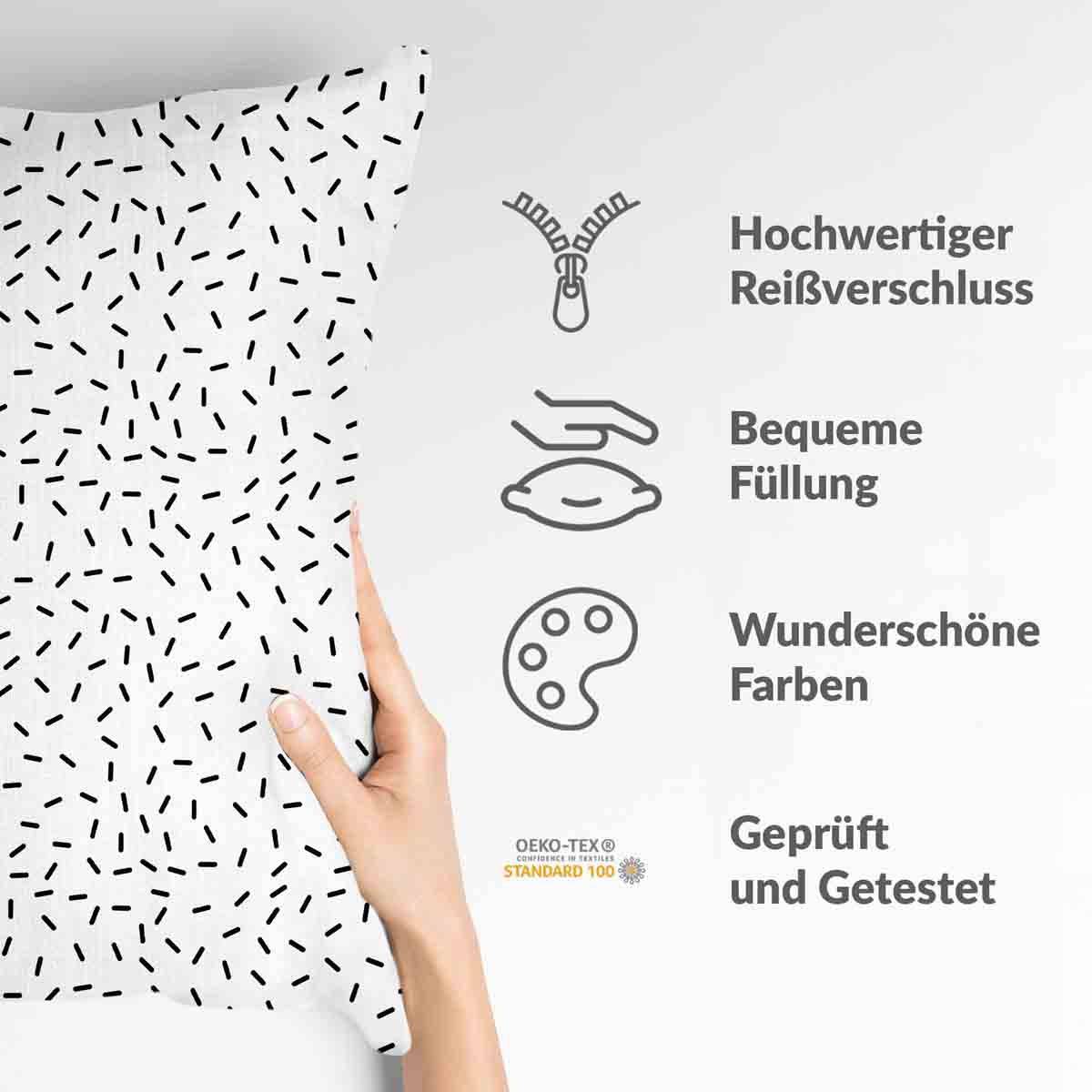 Almohada de salud blanca con rayas negras