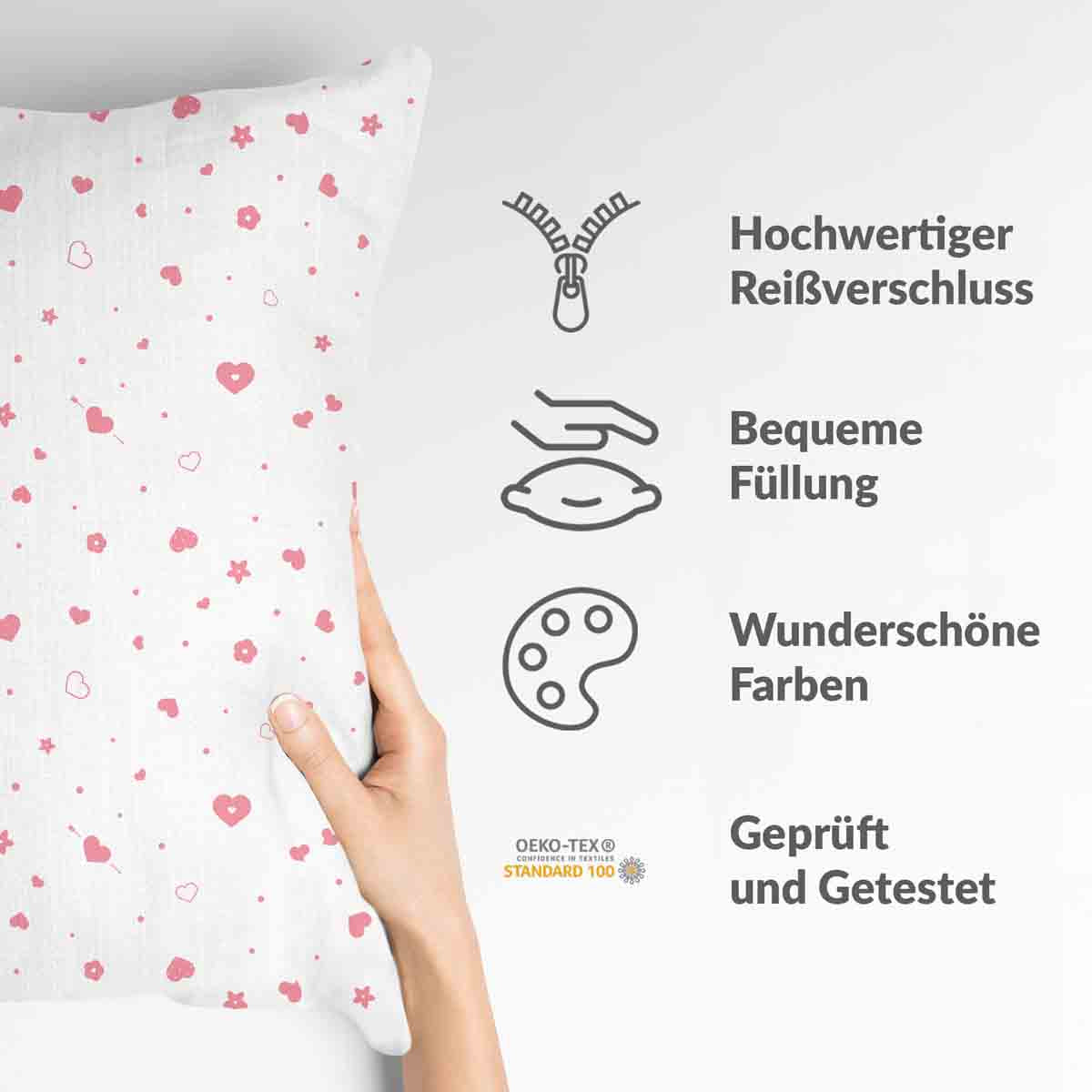 Almohada de salud rosa con corazones y flores