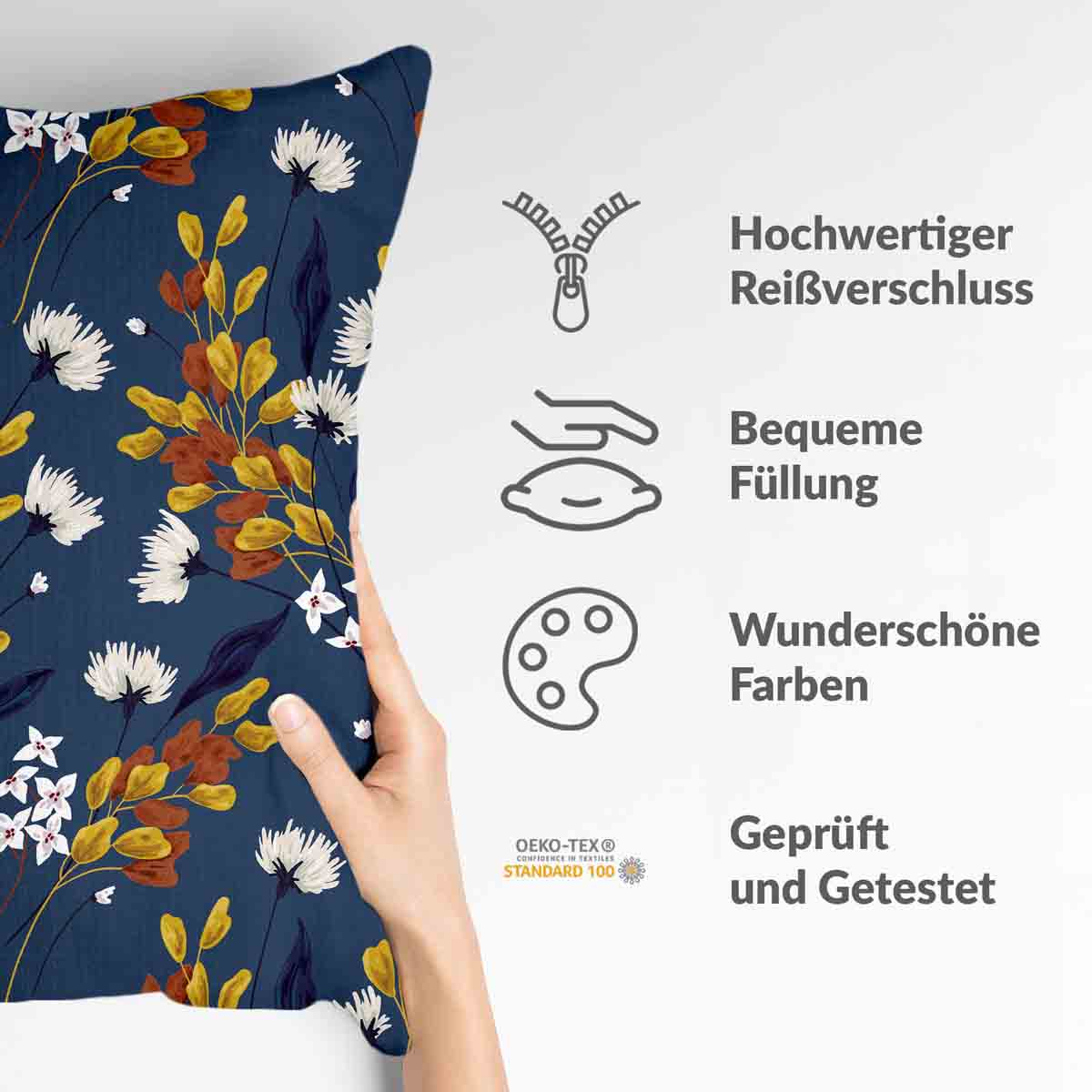 Gezondheidskussen blauw met boeket bloemen