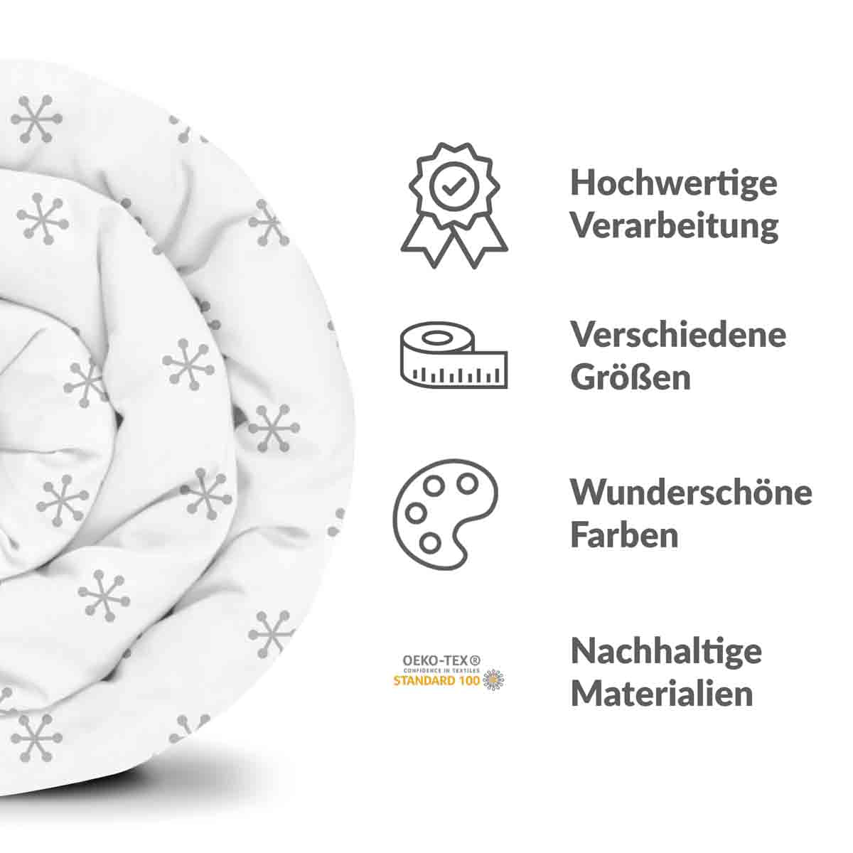 Set di biancheria da letto con coperte terapeutiche bianco con fiocchi di neve grigi