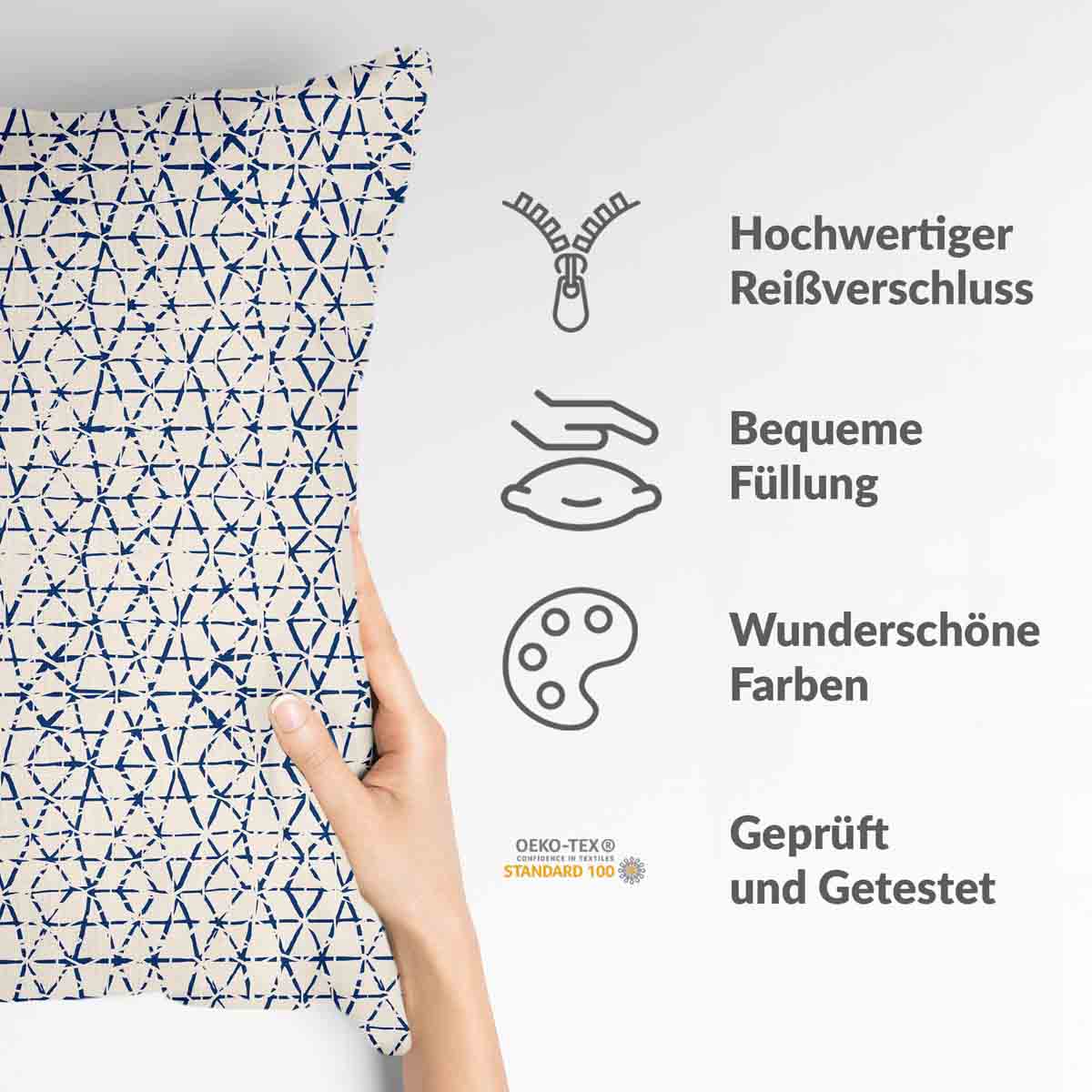 Gezondheidskussen wit met delicate blauwe vormen