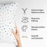 Health pillow white with small blue shapes