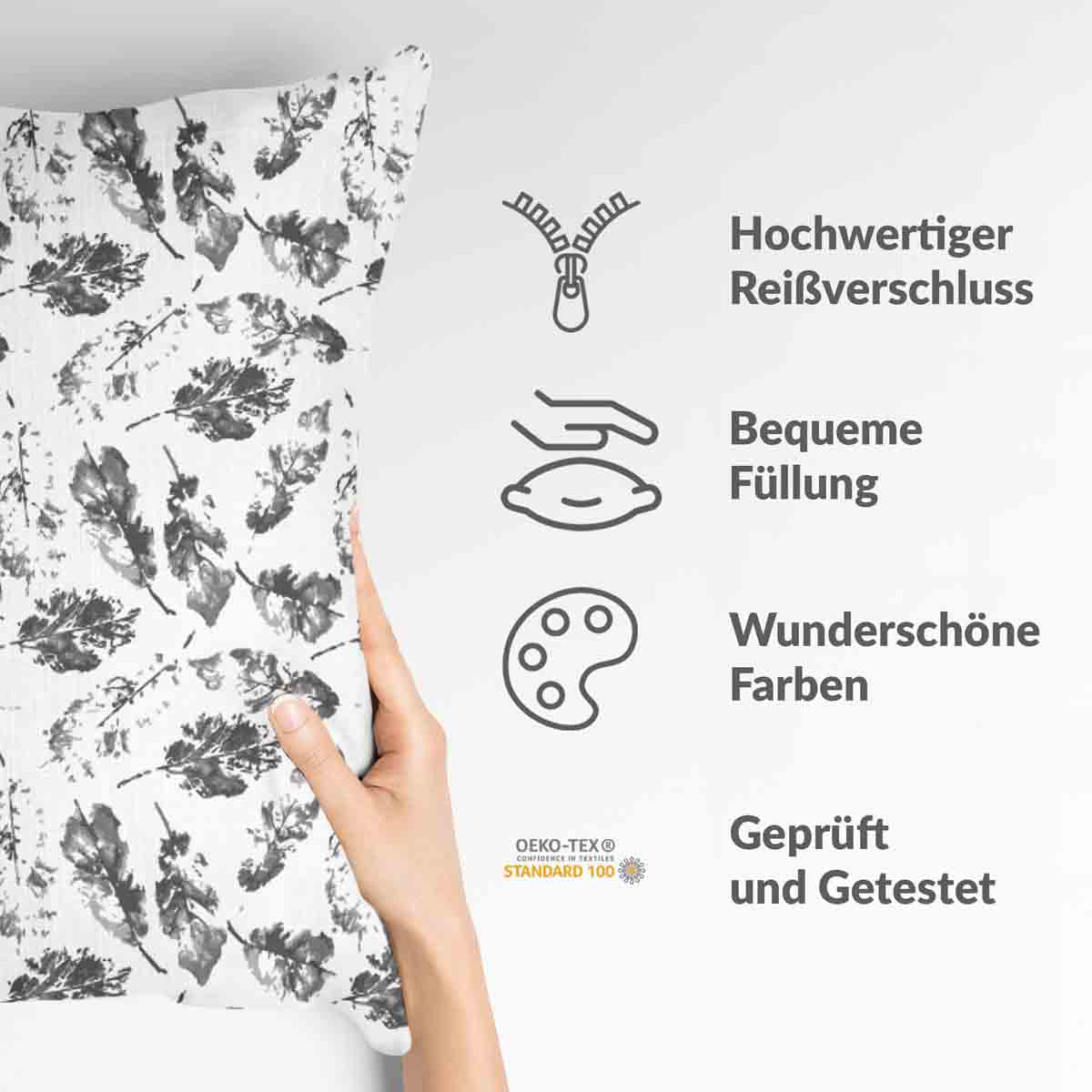 Almohada de salud blanca con hojas grises