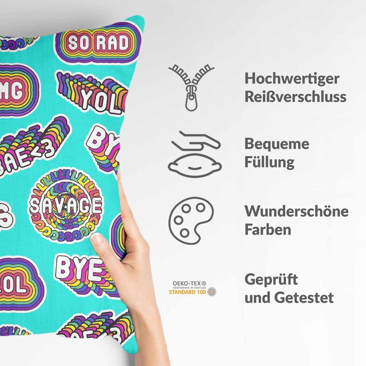 Almohada de salud turquesa con frases