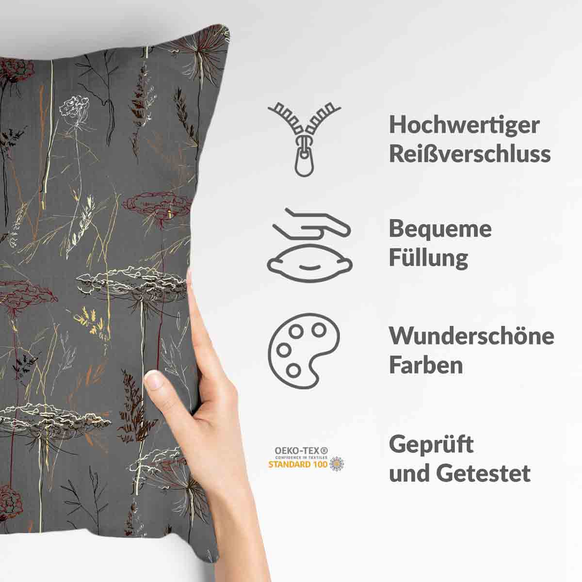 Cuscino per la salute grigio con piante dorate