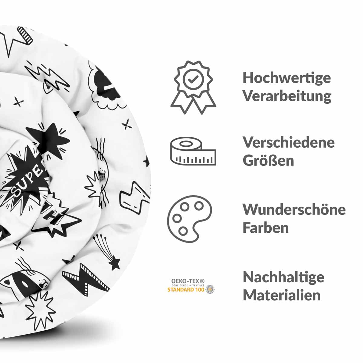 Originele therapiedeken - katoenen hoes wit superhelden