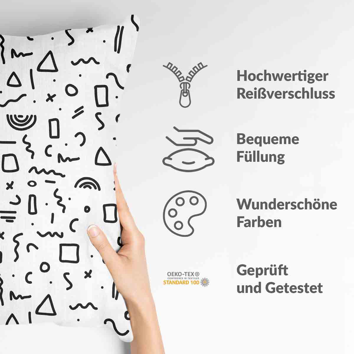 Cuscino sanitario bianco con forme nere