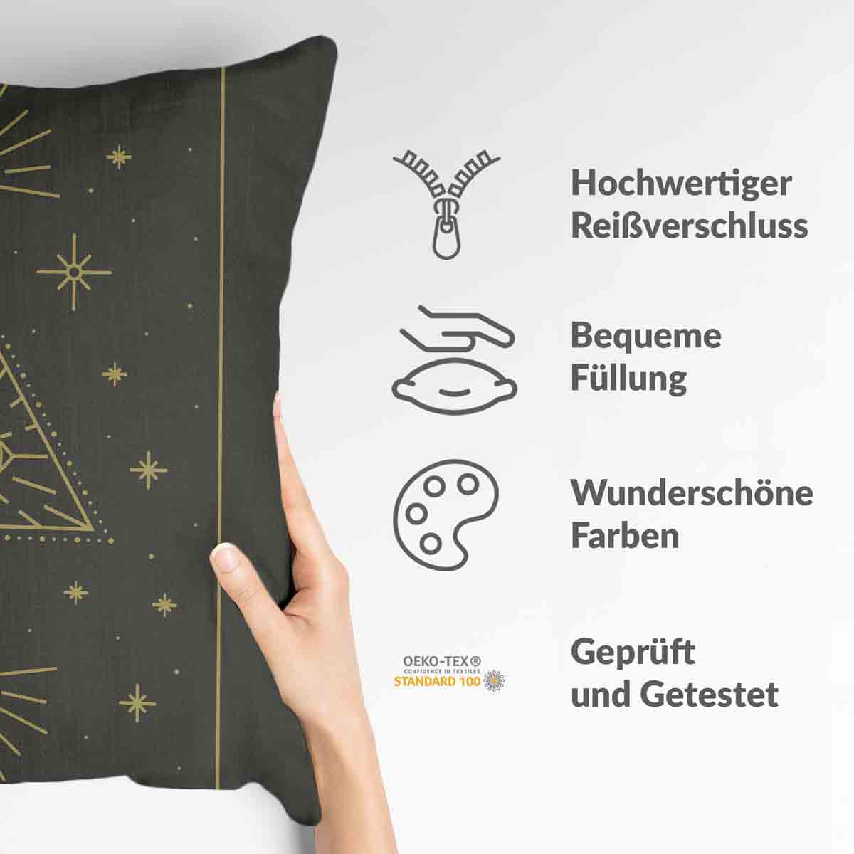 Almohada de salud negra sol y cosmos