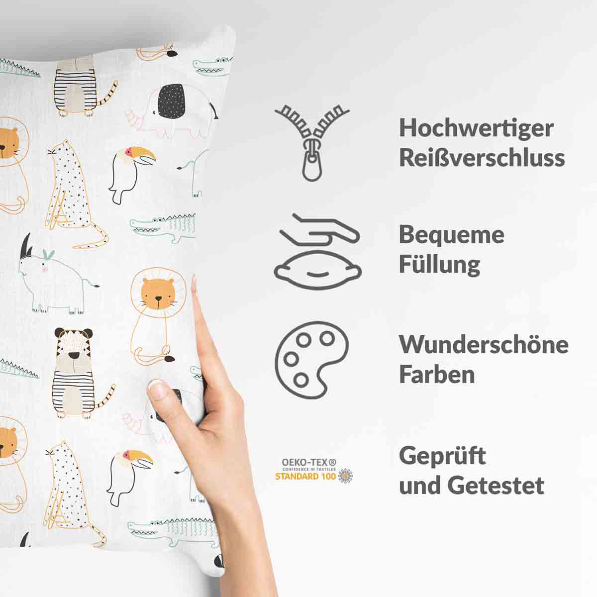 Gezondheidskussen wit met dieren uit de dierentuin