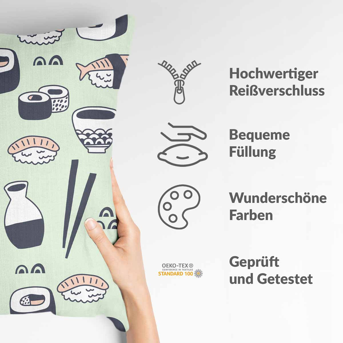 Health Pillow Light Green with Sushi