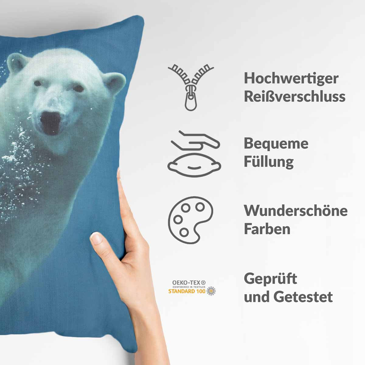 Gezondheidskussen blauw met ijsbeer