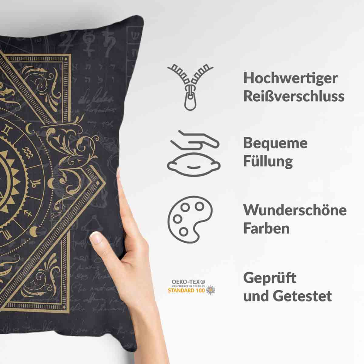 Almohada de salud negra mística mandala