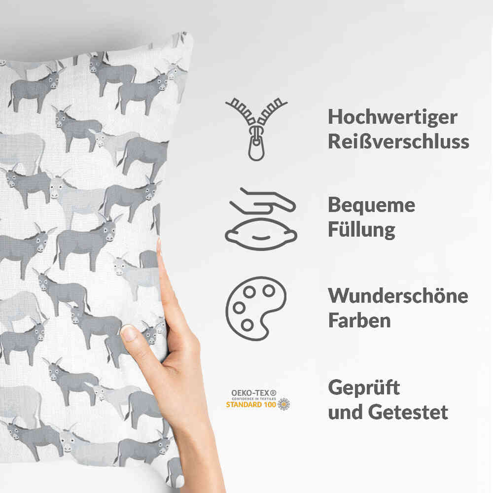 Gezondheidskussen grijs met ezels