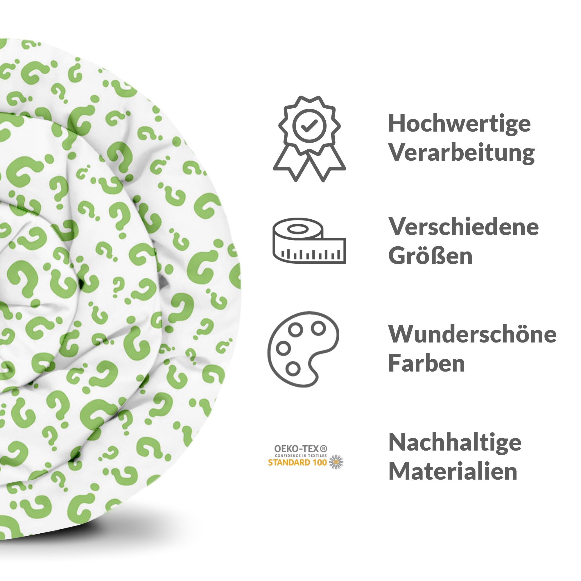 Set de ropa de cama con mantas terapéuticas y signos de interrogación verdes