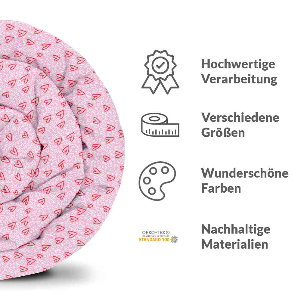 Couverture thérapeutique originale - Housse en coton rose avec cœurs rouges