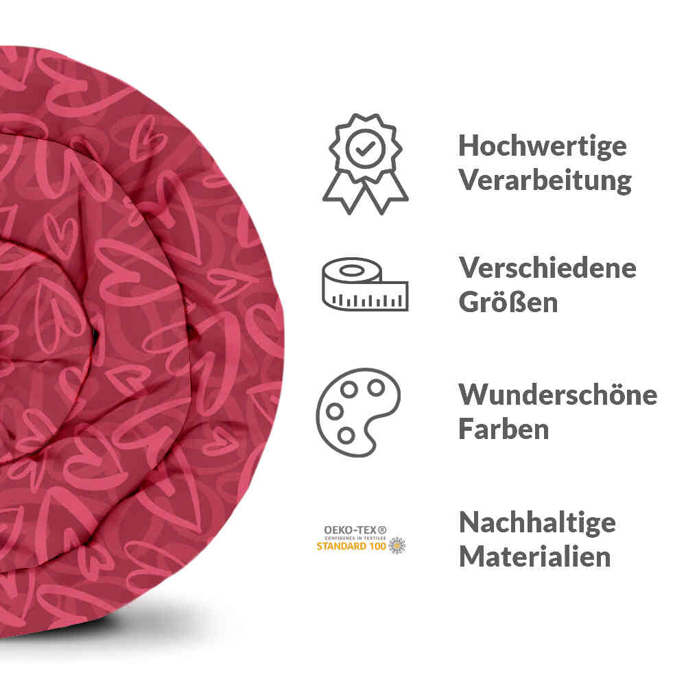 Therapiedekens beddengoed set rood met roze hartmotief