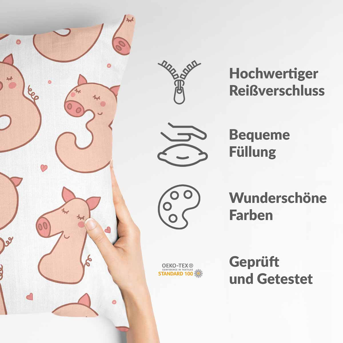 Cuscino salute bianco con numeri e maialini