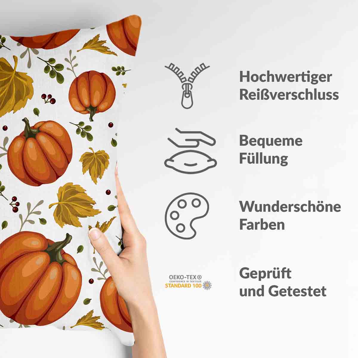 Gezondheidskussen wit met grote pompoenen