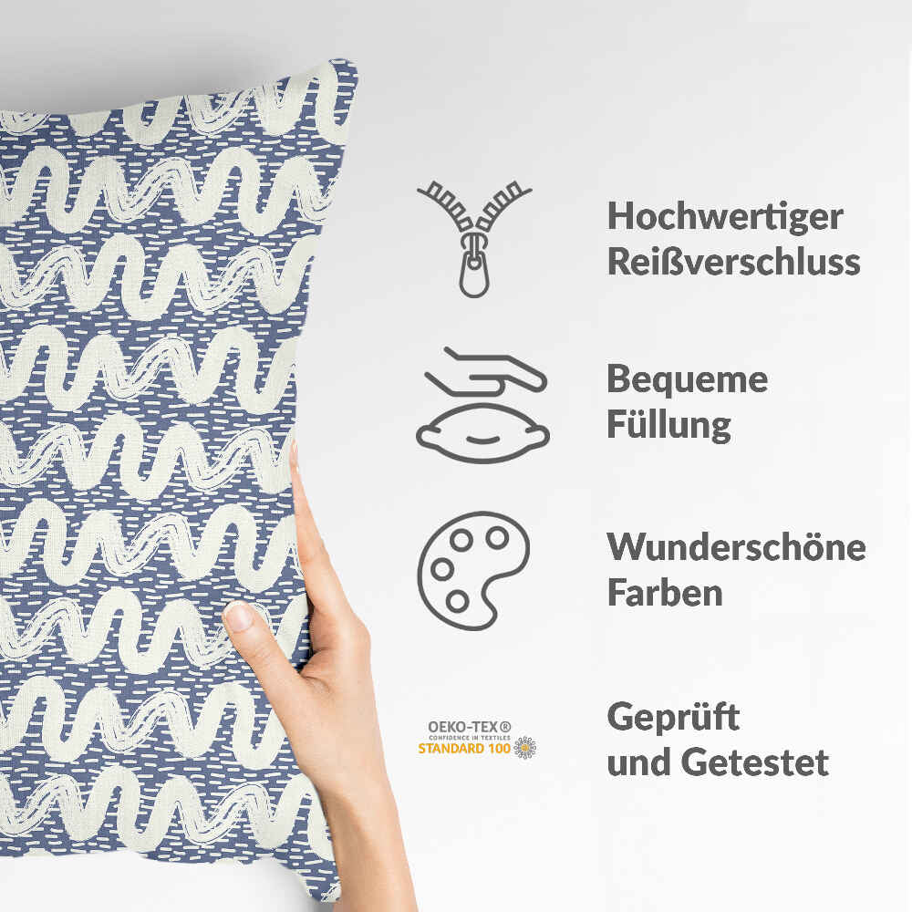 Gezondheidskussen blauw witte golven
