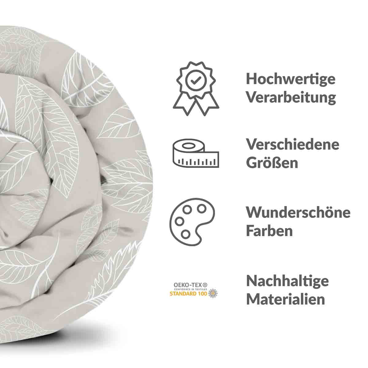 Set di biancheria da letto con coperte terapeutiche beige con foglie chiare