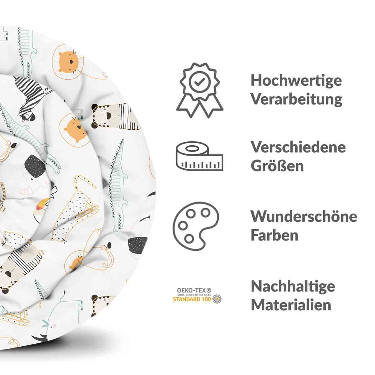 Originele therapiedeken - katoenen hoes wit met dieren uit de dierentuin