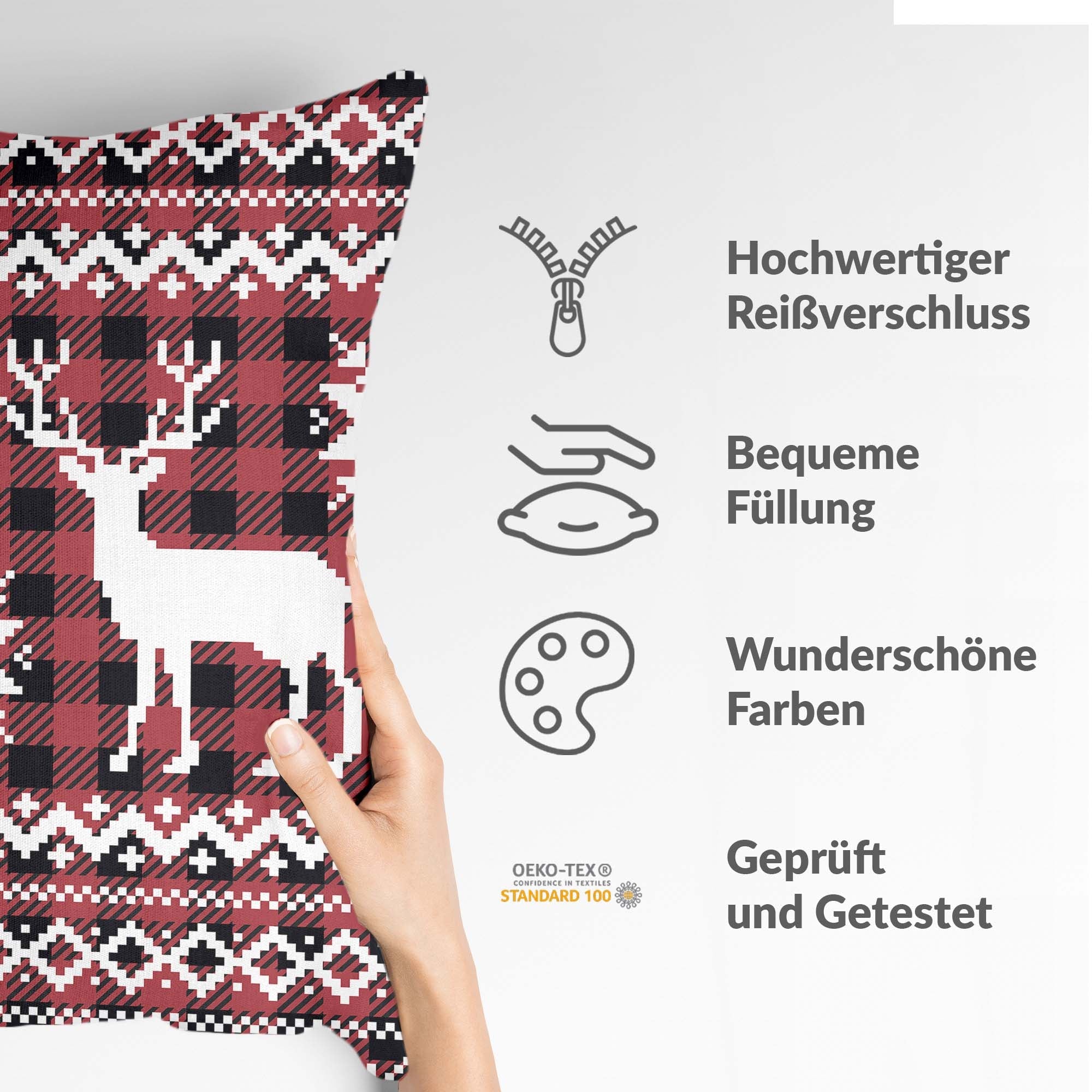 Health pillow checkered with reindeer