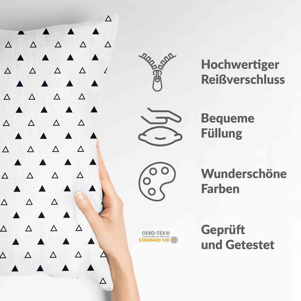 Almohada de salud blanca con triángulos negros