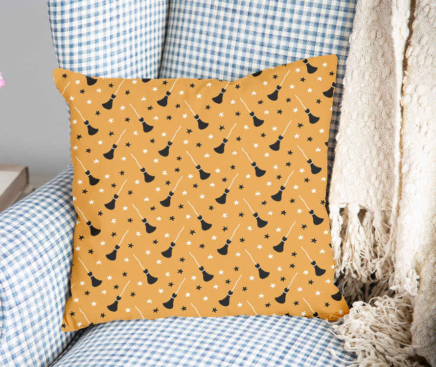 Cuscino salute arancione con scopa di Potter