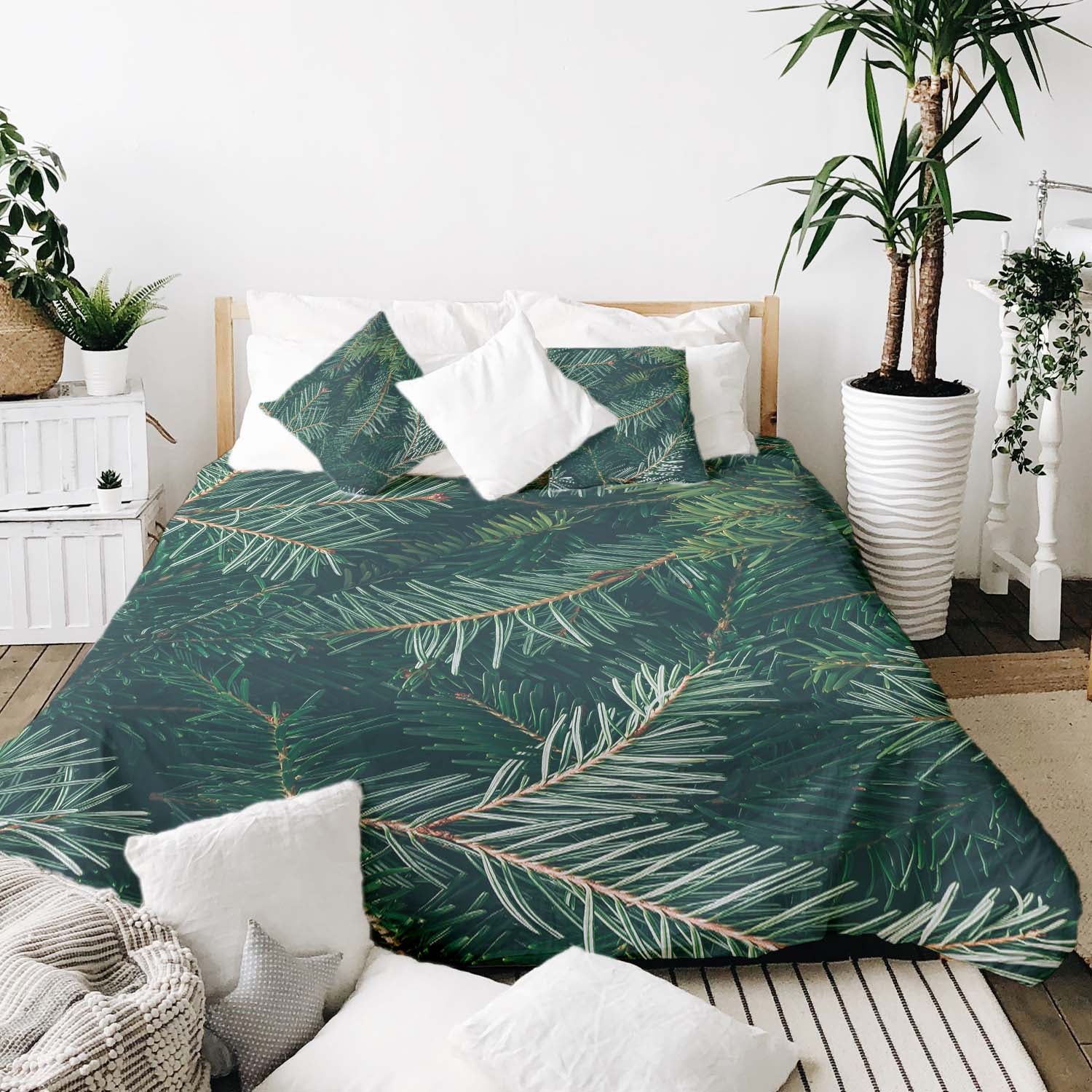 Original therapy blanket - cotton cover with green fir branches