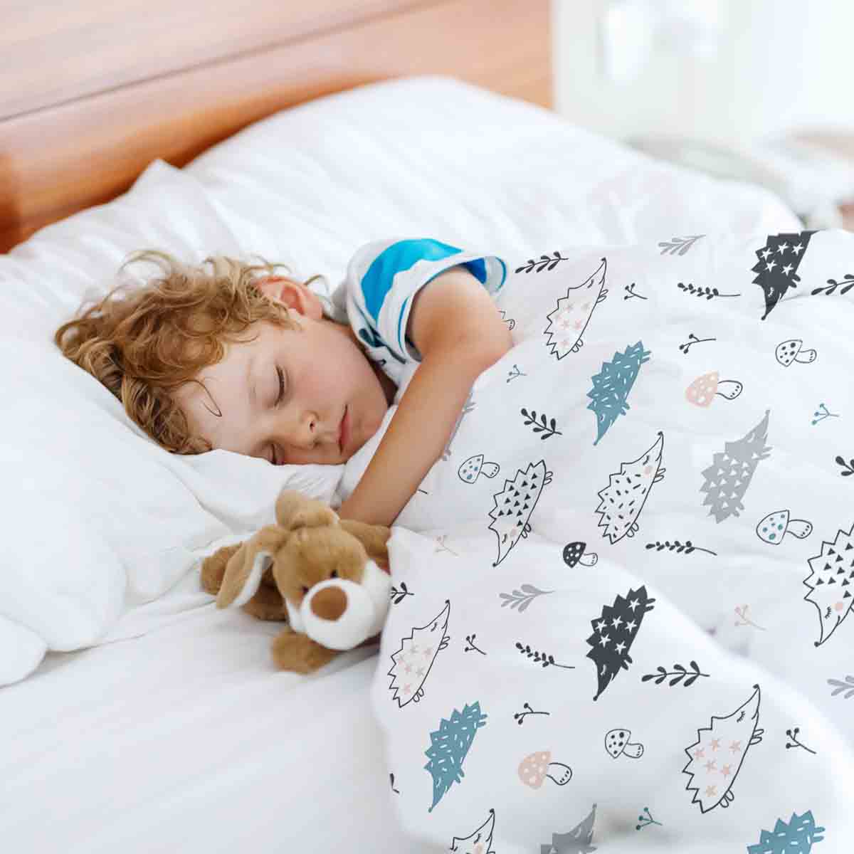 Therapy blankets bedding set white with hedgehog