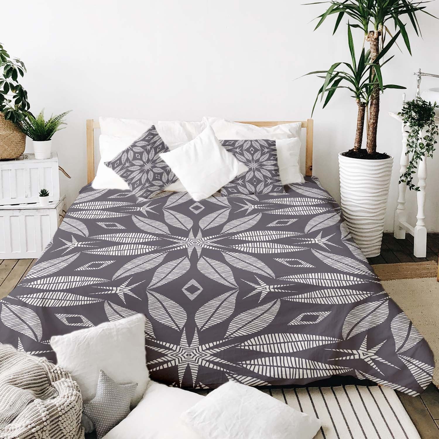 Set di biancheria da letto con coperta terapeutica e grande fiore